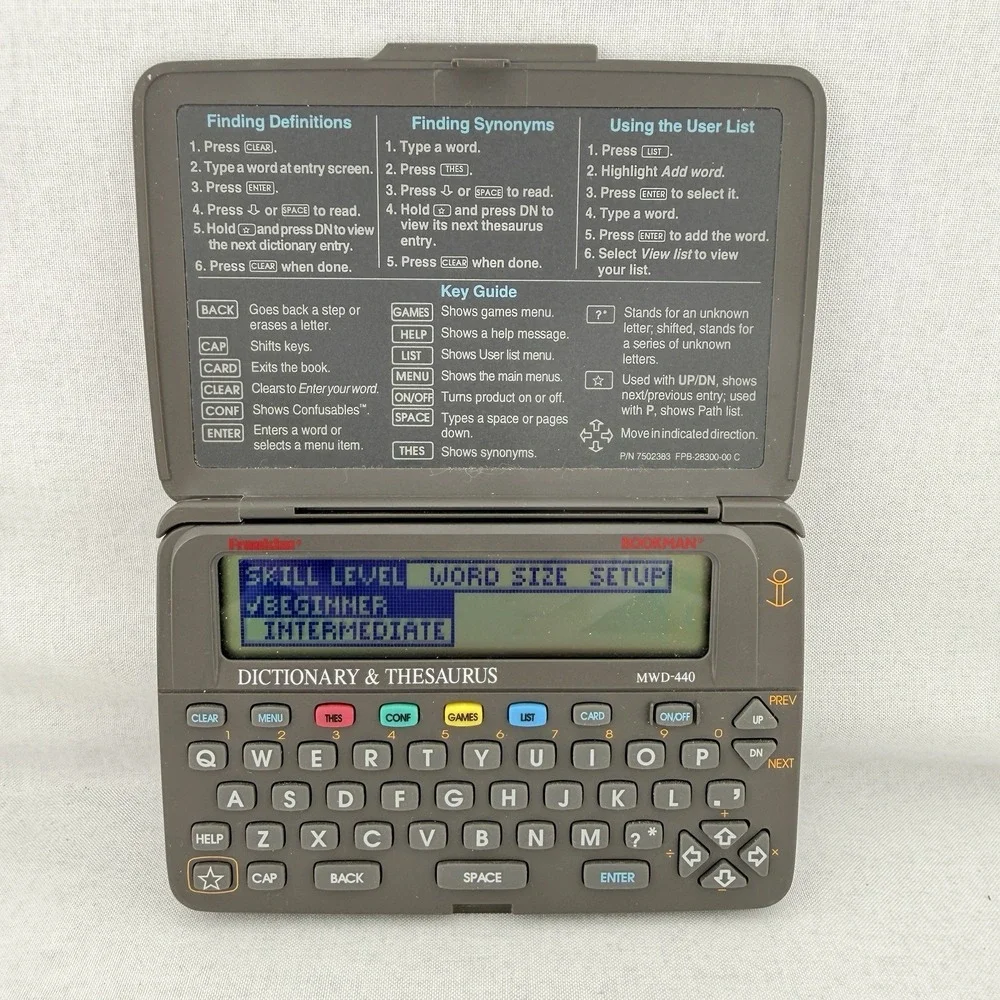 Vintage‎ Franklin Bookman MWD-440 + Word Games WGM-2037 Cartridge - Works Great!